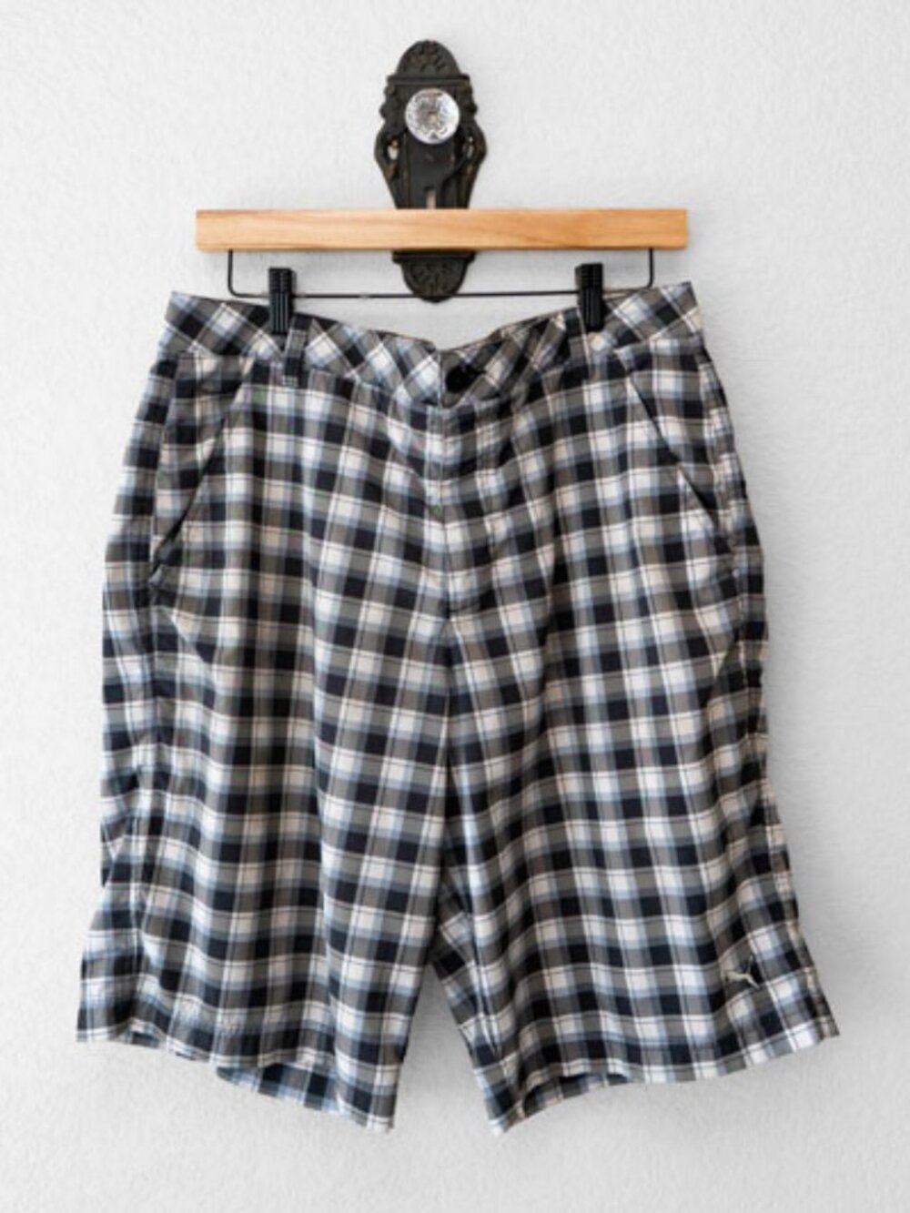 Puma Plaid Water Resistant Golf Shorts Gray Black Performance Men’s 34